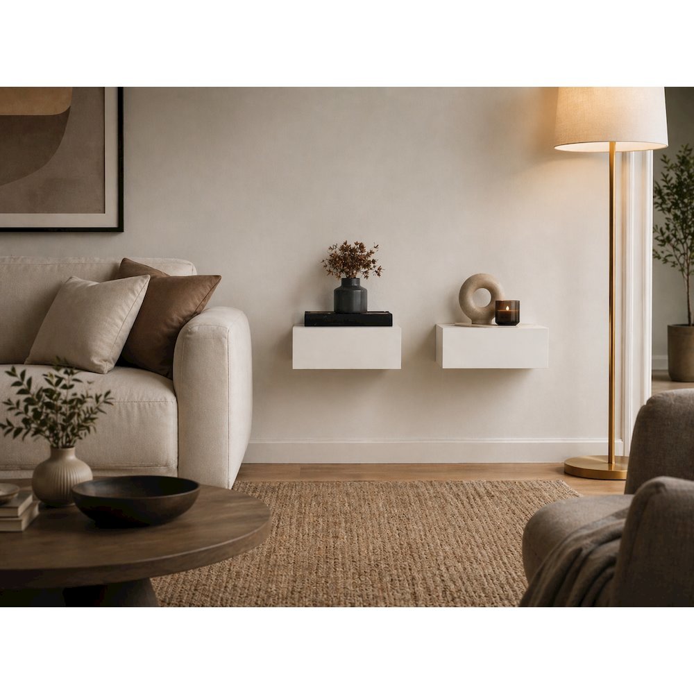 Custer Floating Nightstands Set of 2 - Wall Mounted Bedside Tables, White. Picture 7