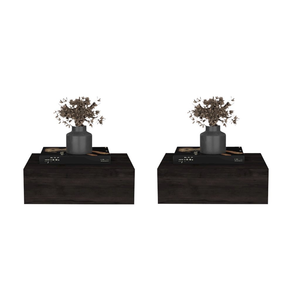 Custer Floating Nightstands Set of 2 - Wall Mounted Bedside Tables, Gray Walnut. Picture 4