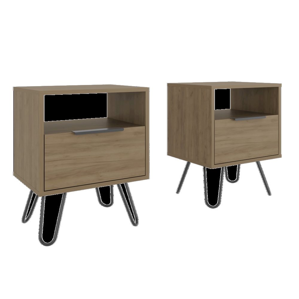 Texas Set of 2 Modern Nightstands with Storage with Metal Legs, Wenge. Picture 1