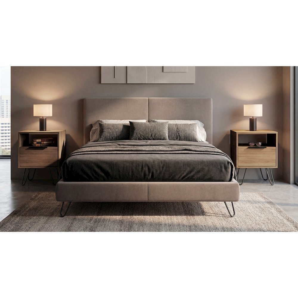 Texas Set of 2 Modern Nightstands with Storage with Metal Legs, Wenge. Picture 2