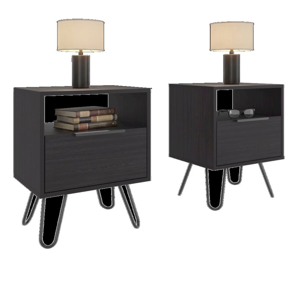 Seneca Set of 2 Modern Nightstands with 2 Drawers – Functional,Light Oak. Picture 4