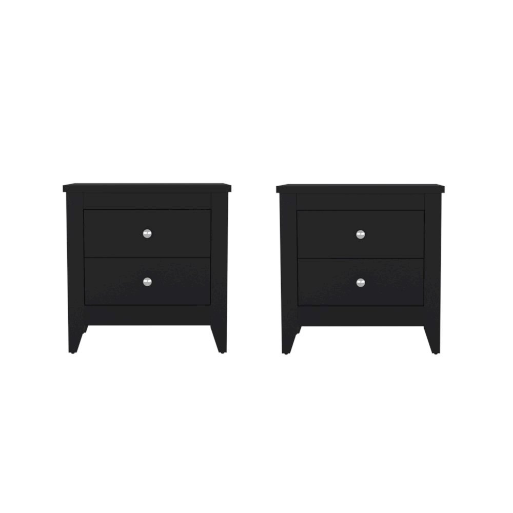 Arial Set of 2 Modern White Nightstands with 2 Drawers for Bedroom Storage. Picture 1