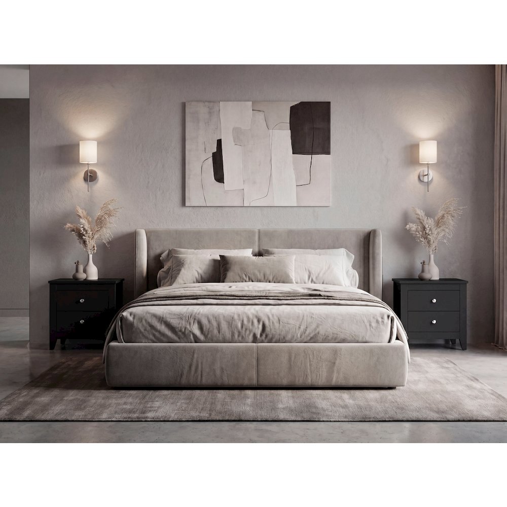 Arial Set of 2 Modern White Nightstands with 2 Drawers for Bedroom Storage. Picture 2