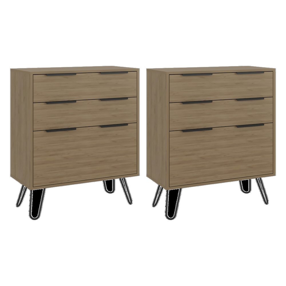 Sharon Set of 2 3-Drawer Modern Dressers with Metal Legs for Bedroom. Picture 3