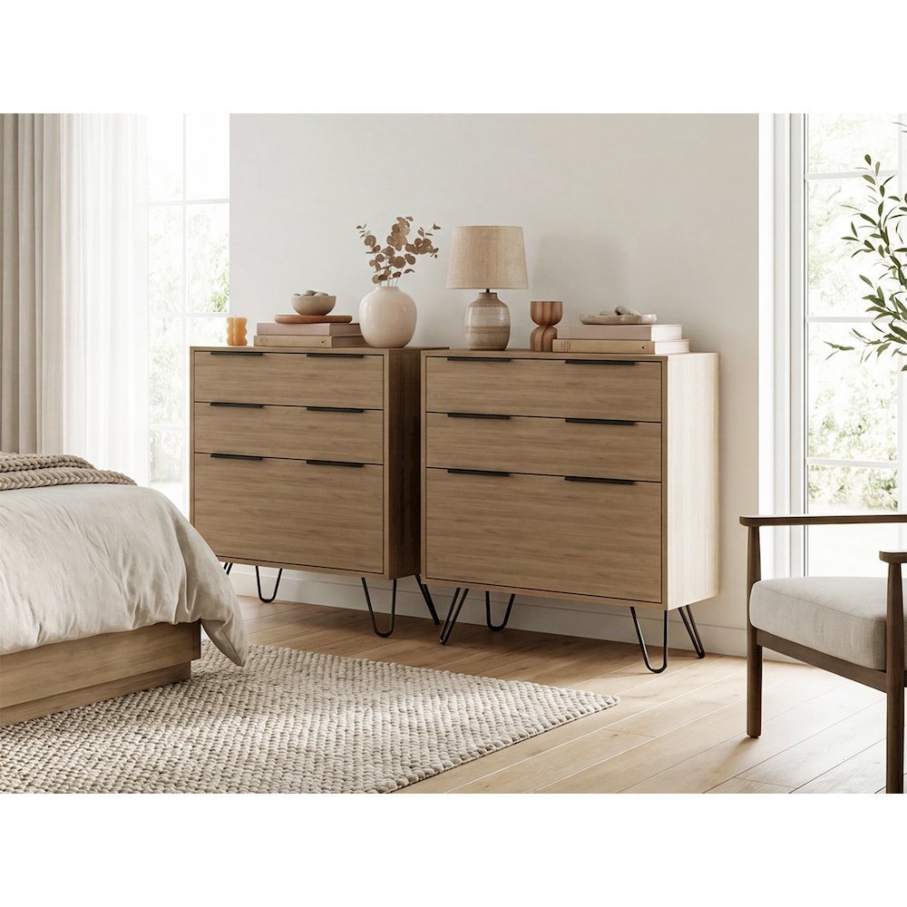 Sharon Set of 2 3-Drawer Modern Dressers with Metal Legs for Bedroom. Picture 2