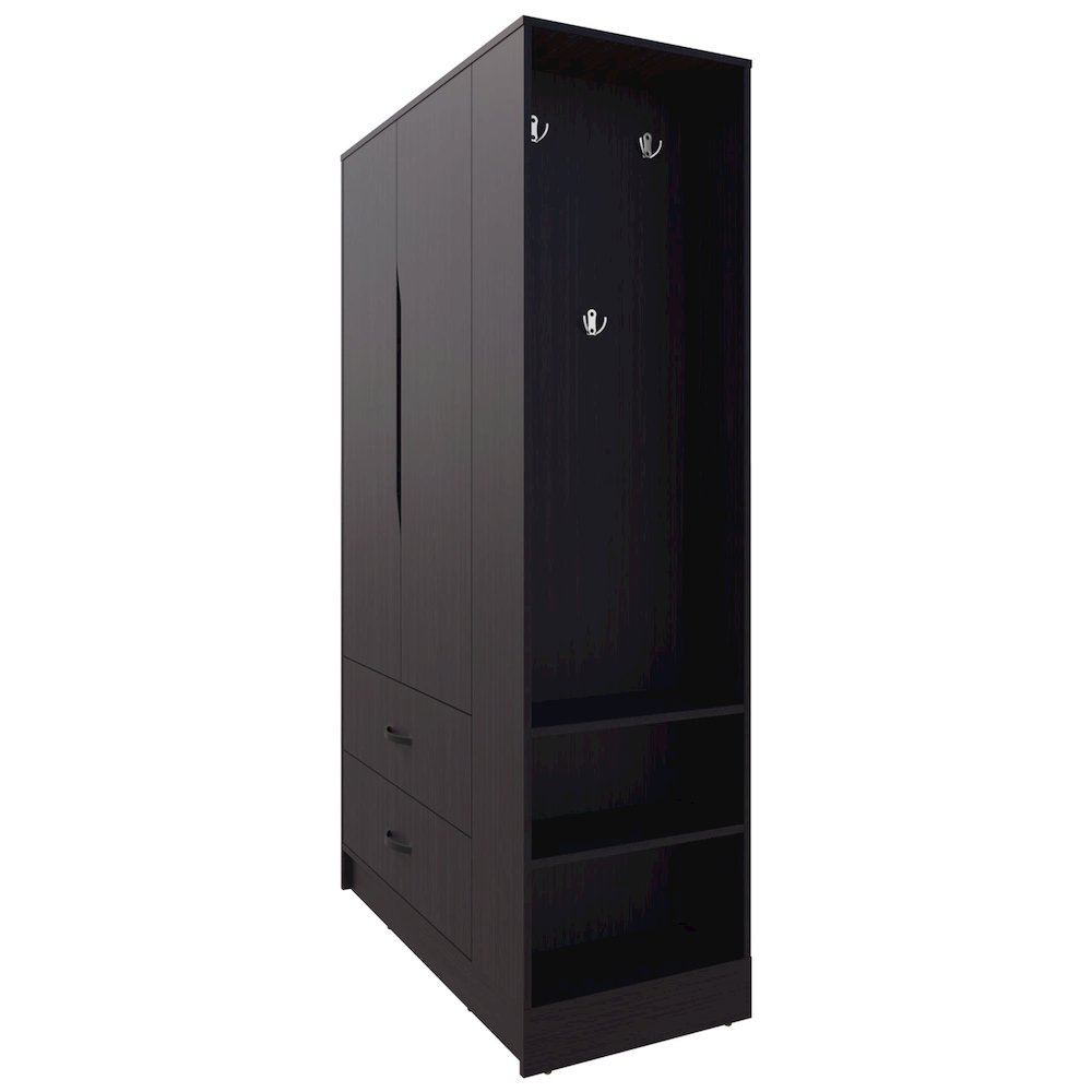 Sehili Wardrobe, 3 Doors, 1 Drawer, Side Shelves, Hanging Rods, Wenge. Picture 1