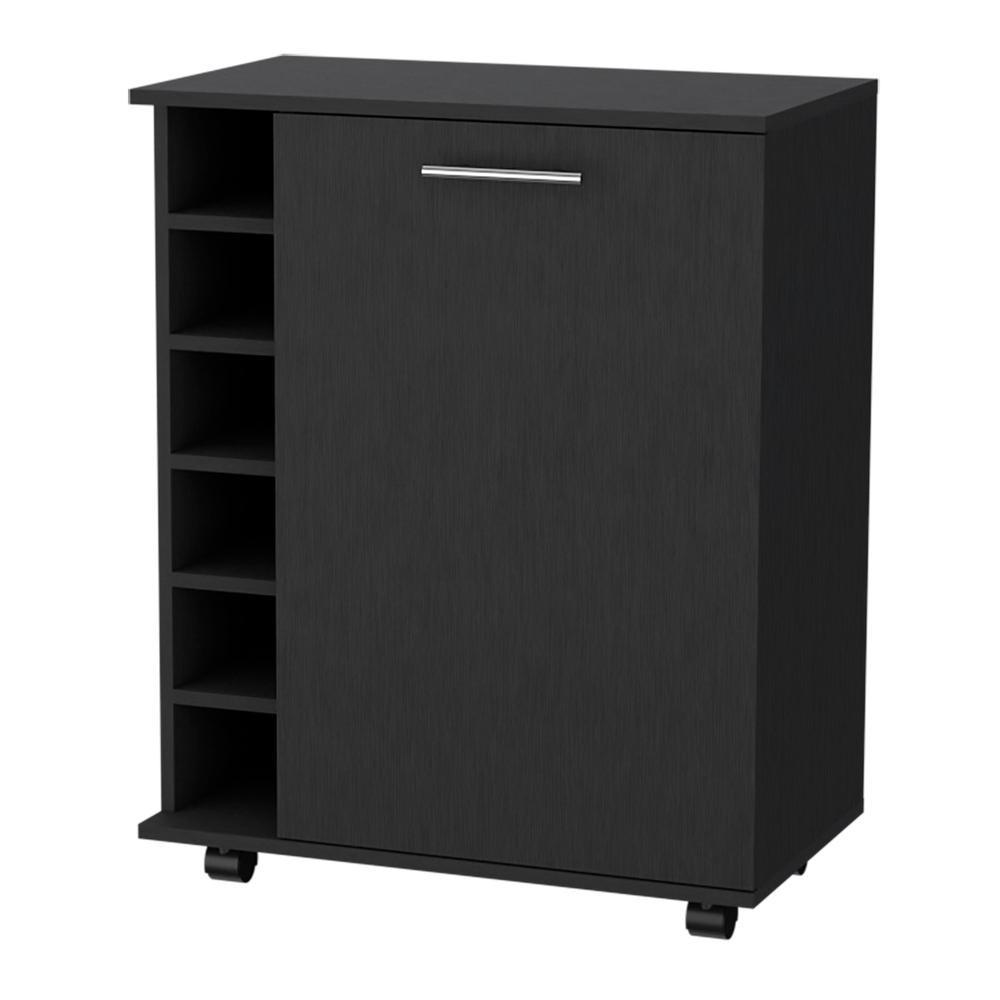Rawlins Bar Cart with 6-Bottle Rack, Storage Cabine and Mobile Caster Wheels. Picture 1