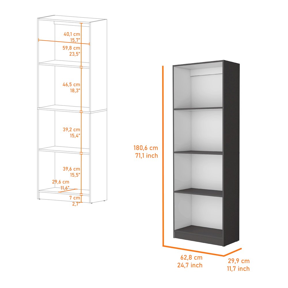 Sutton Bookcase with Tier Storage Shelves, Matt Gray / White. Picture 2