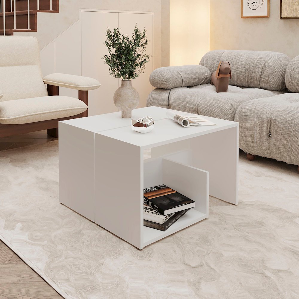 Vega Side Table in Melamine with Open Storage, White. Picture 3