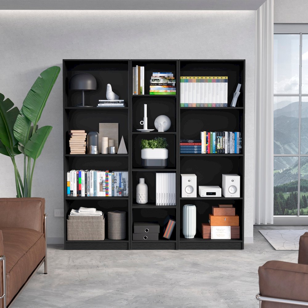 Clay 3 Piece Living Room Set with 3 Bookcases, Wenge. Picture 6