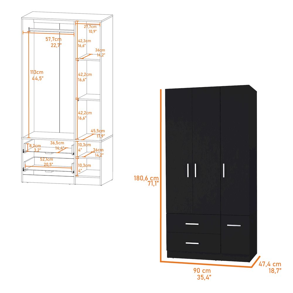 Douglas Armoire in melamine, two drawers, hanging rod and 4 doors.. Picture 2