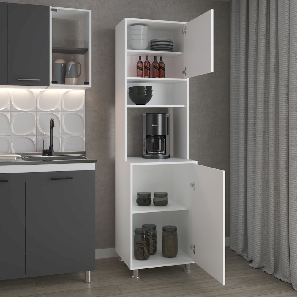 Buckeye Kitchen Pantry with Open Storage and 2 Doors,  White. Picture 3