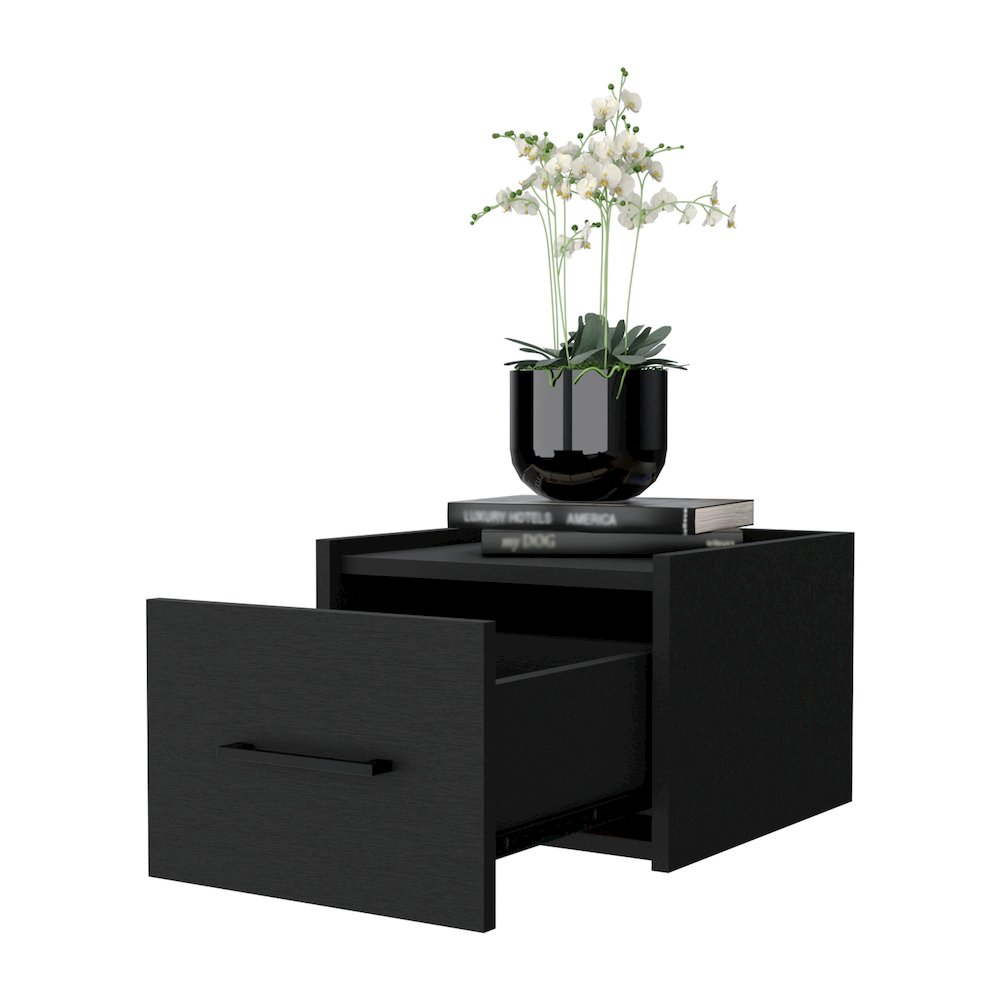 Elfrida Wall-Mounted Nightstand, Sleek Single-Drawer Design, Wenge. Picture 7