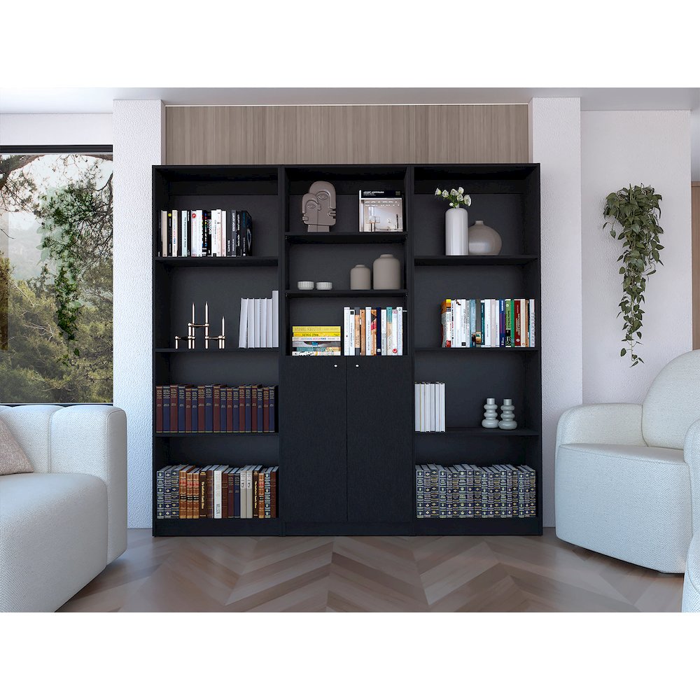 Munds 3 Piece Living Room Set with 3 Bookcases, Wenge. Picture 6