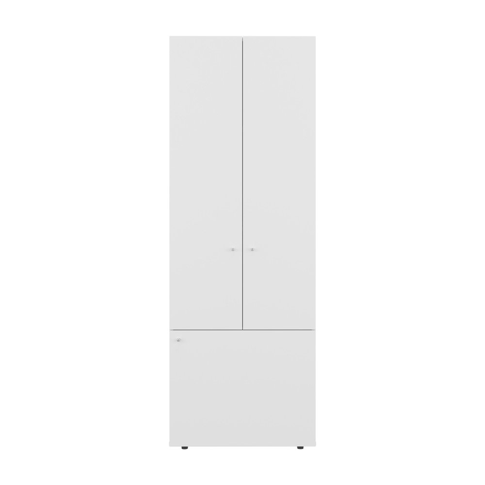 3-Door Tall Wardrobe Cabinet with 4 Shelves–Freestanding Storage Armoire, White. Picture 4
