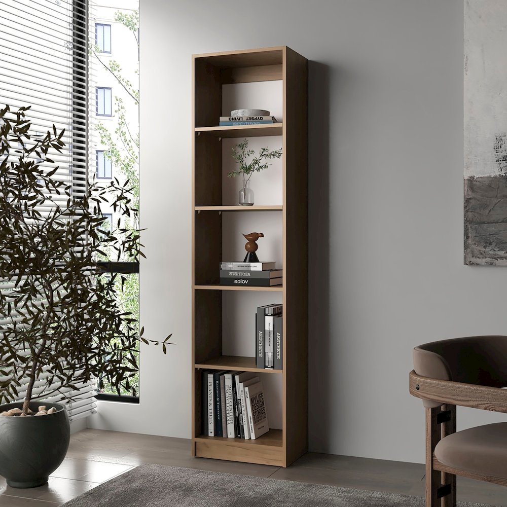 Beaver Balley Bookcase with Open Storage and 5 Shelves, Natural Oak and White. Picture 3