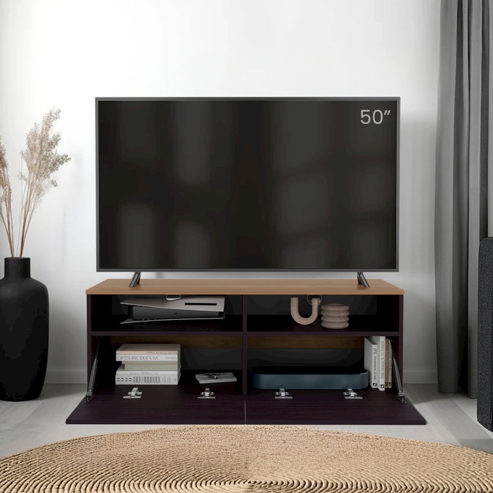 Mescal Tv Stand Multistorage with a Door and Open Storage,Wenge and Natural Oak. Picture 8