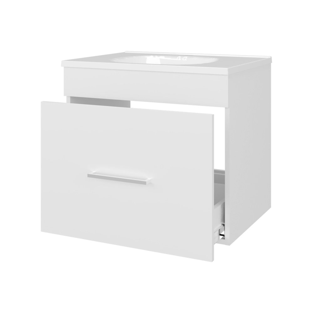 Story Floating Bathroom Vanity Set with Sink, One Drawer White. Picture 6