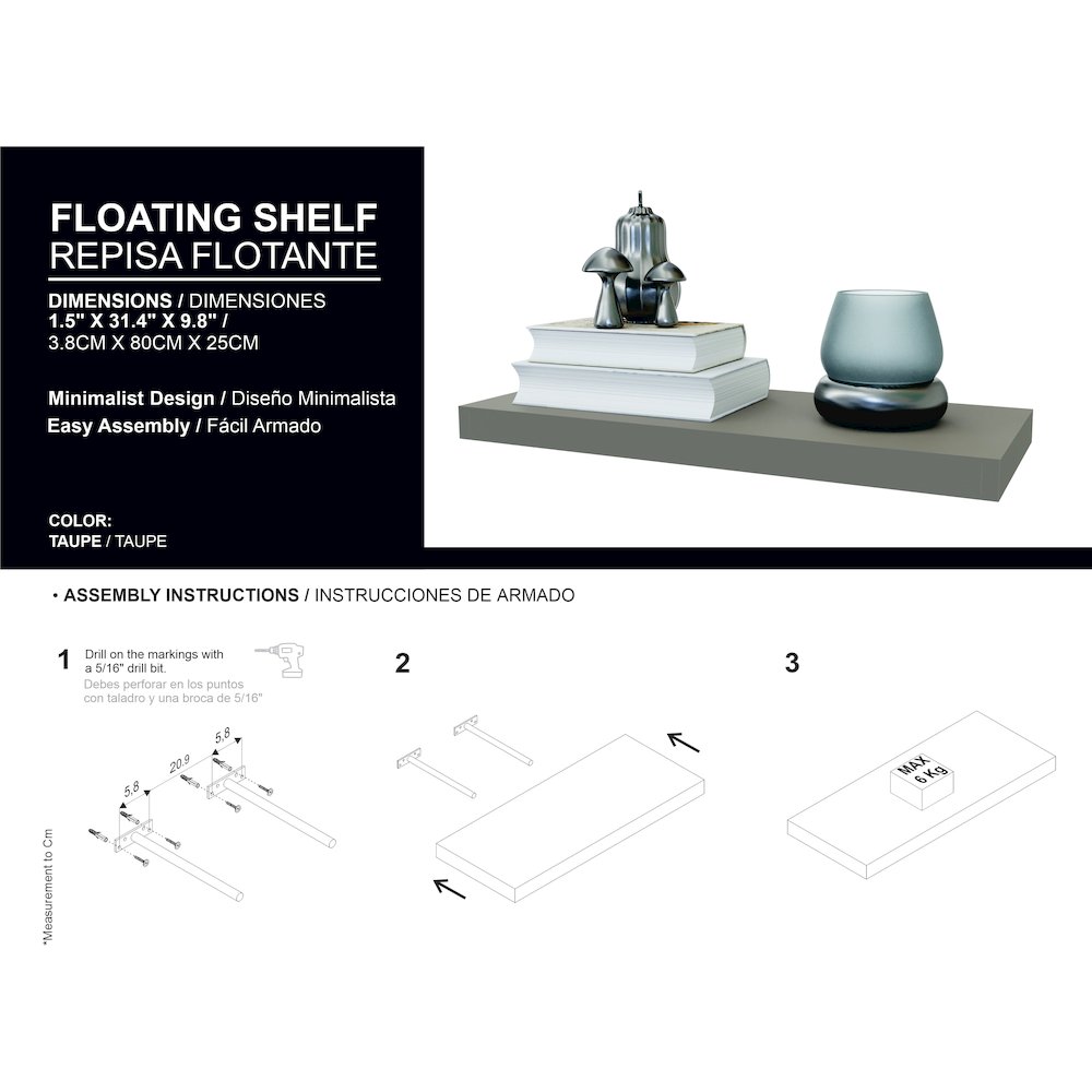 Iva Floating Shelf in Melamine x2, Taupe. Picture 3