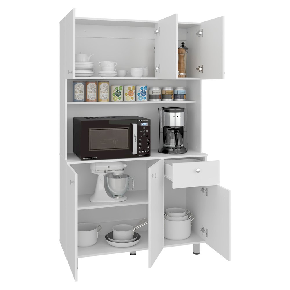 Dread Kitchen Storage Cabinet with Microwave Shelf and 3 Compartments, White. Picture 6