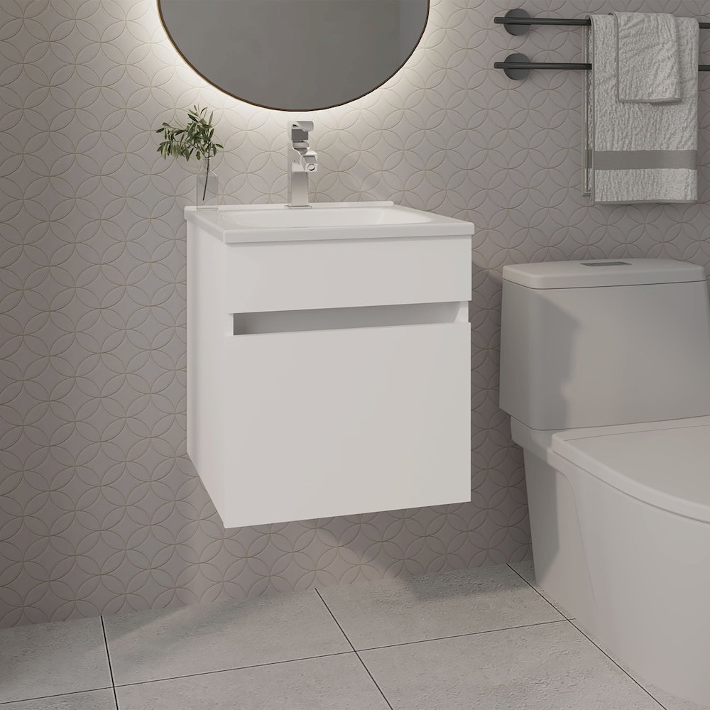Belle Bathroom Floating Vanity with Sink, 1 Door, White. Picture 4