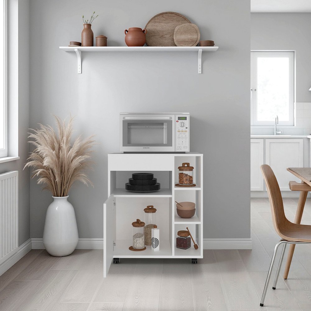 Space-Saving Microwave Cart Cabinet,Storage, Microwave Stand, and Rolling Wheels. Picture 4