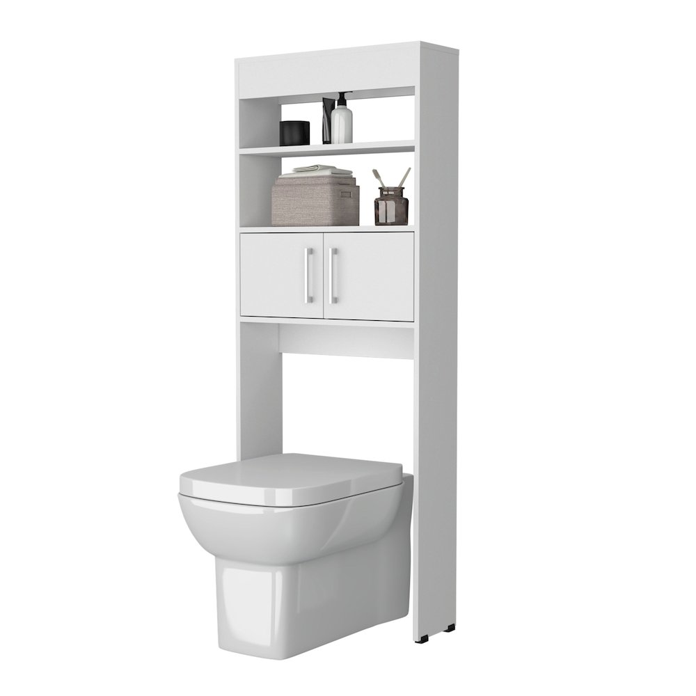 Bisbee 2-Door Over-the-Toilet Bathroom Storage Cabinet Shelf, White. Picture 8