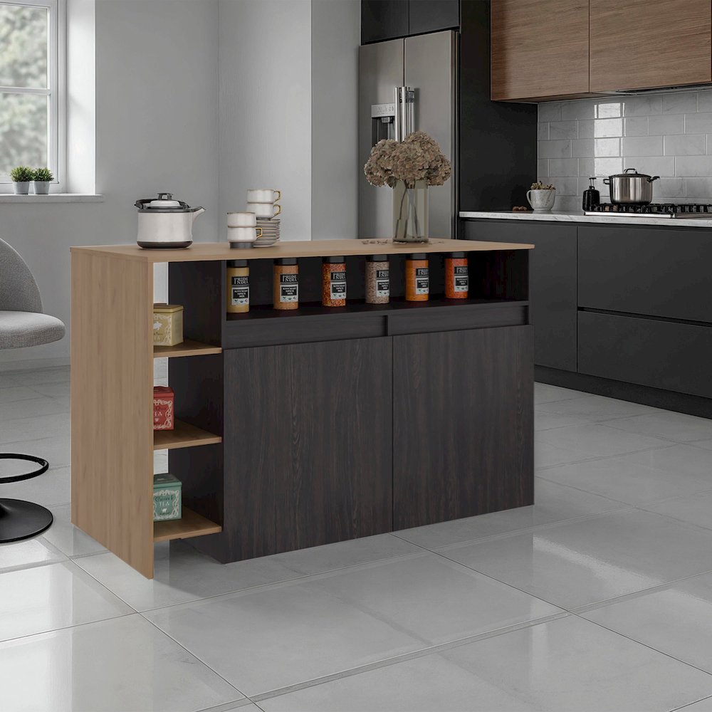 Abril Kitchen Island with Storage Cabinet, Shelves and Appliance Space. Picture 2