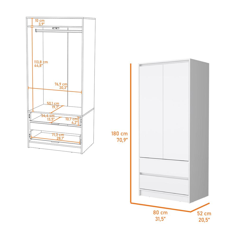Avra 2 Drawers Armoire, 2-Door, Hanging Rod. Picture 3
