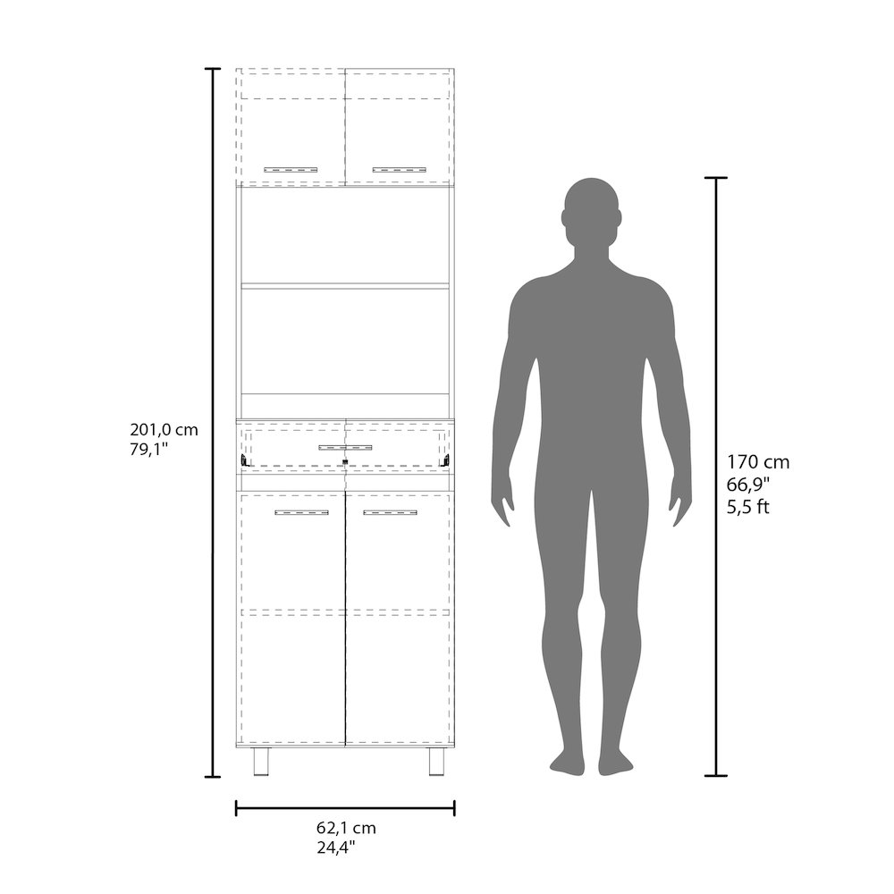 Tall Kitchen Storage Cabinet with Doors, Drawer and Open Microwave Shelf. Picture 7