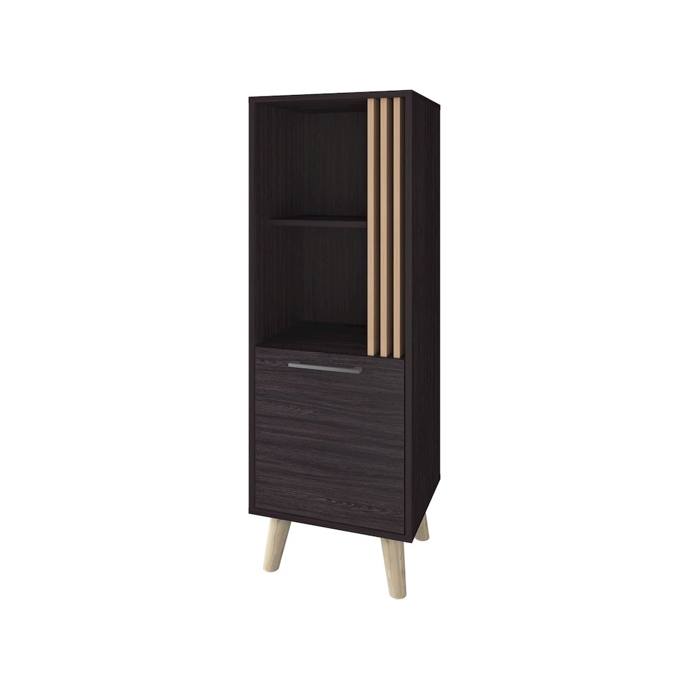 Ac Chin Storage Cabinet with a Door and Open Storage, Wengue + Natural Oak. Picture 1