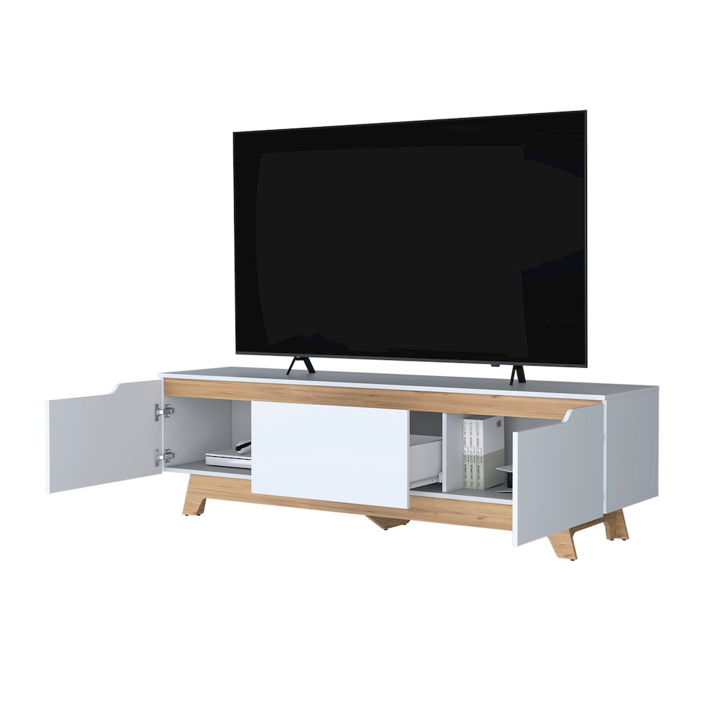 Lyman Entertainment Center with Two Doors, White and Natural Oak. Picture 5