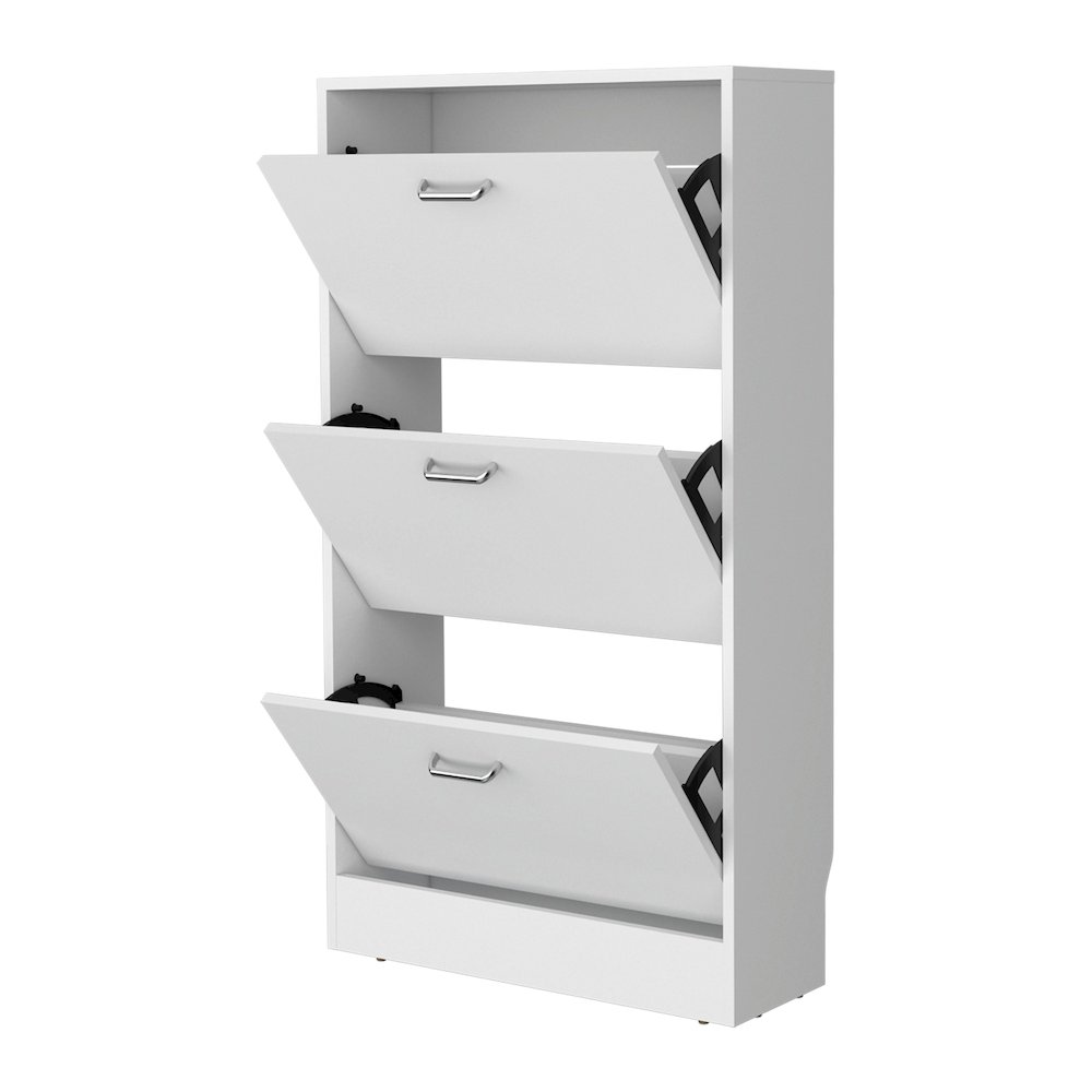 PIECES Shoe Rack, 3 Flip-Down Compartments, Slim Vertical Design,Organizer,White. Picture 4
