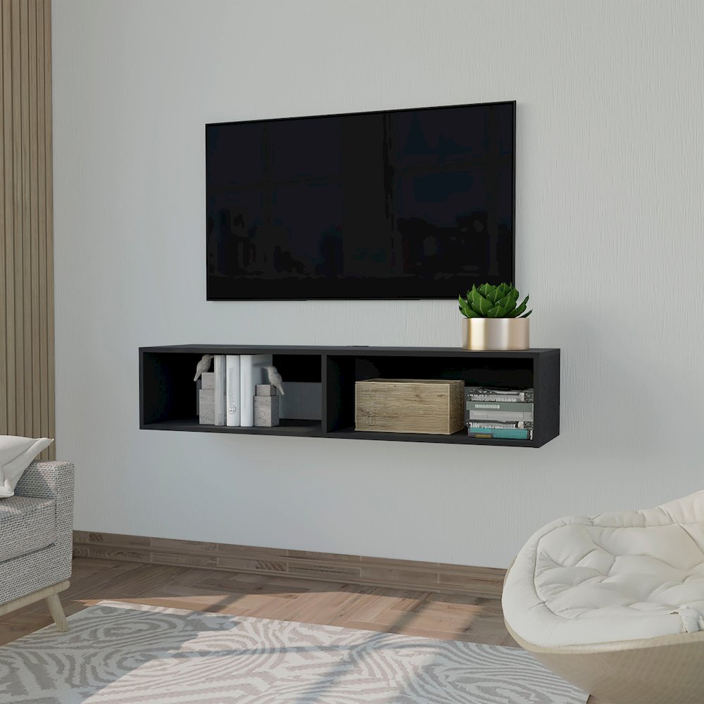 Yankton Floating TV Stand with Spacious Shelves and Cable Management ,Wenge. Picture 4
