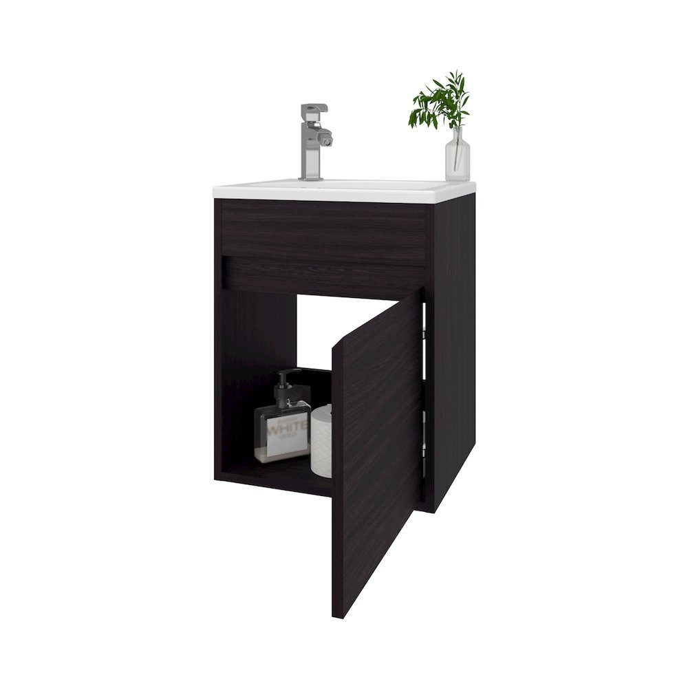 Wengue Bathroom Floating Vanity with Sink, 1 Door, Wengue. Picture 8