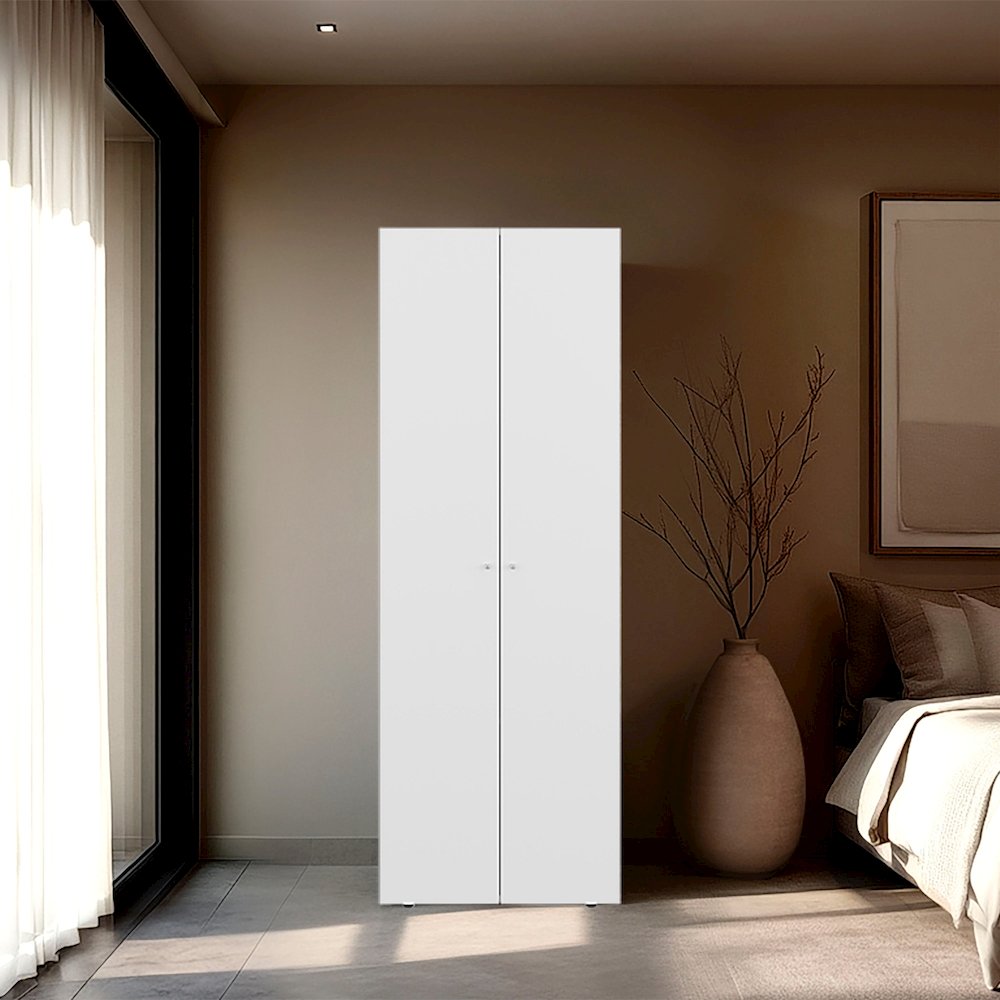 Basin  2-Door Tall Wardrobe Cabinet 66.9"H,  Bedroom, White. Picture 5