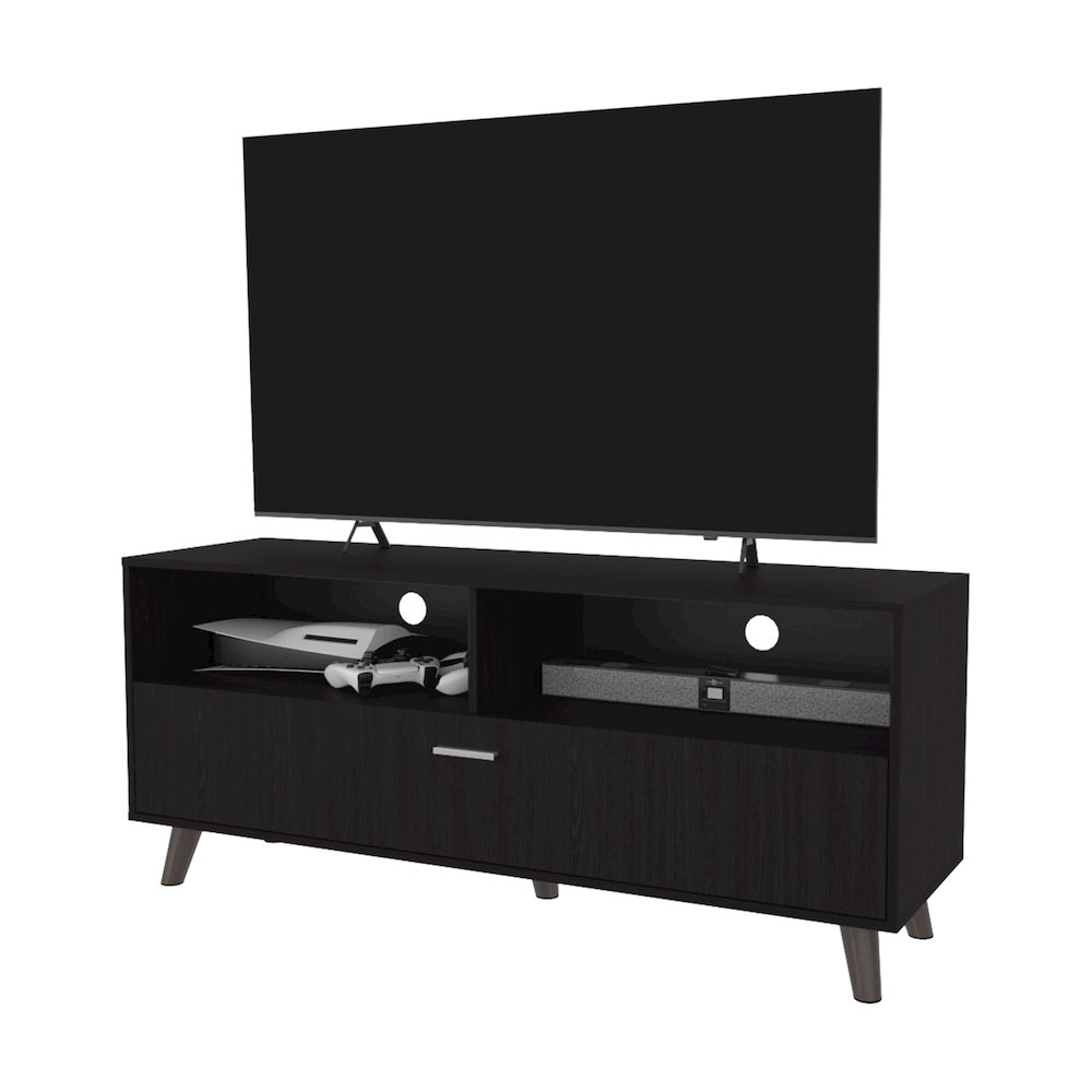 Wenge City Tv Stand 60" with Open Storage and 1 Door, Wengue. Picture 5