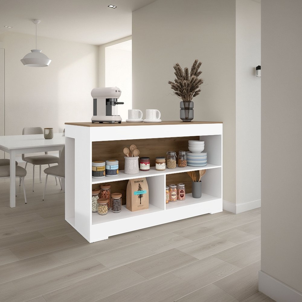 Worland,Kitchen Island with Open Storage and Multi-Purpose Shelving. Picture 2