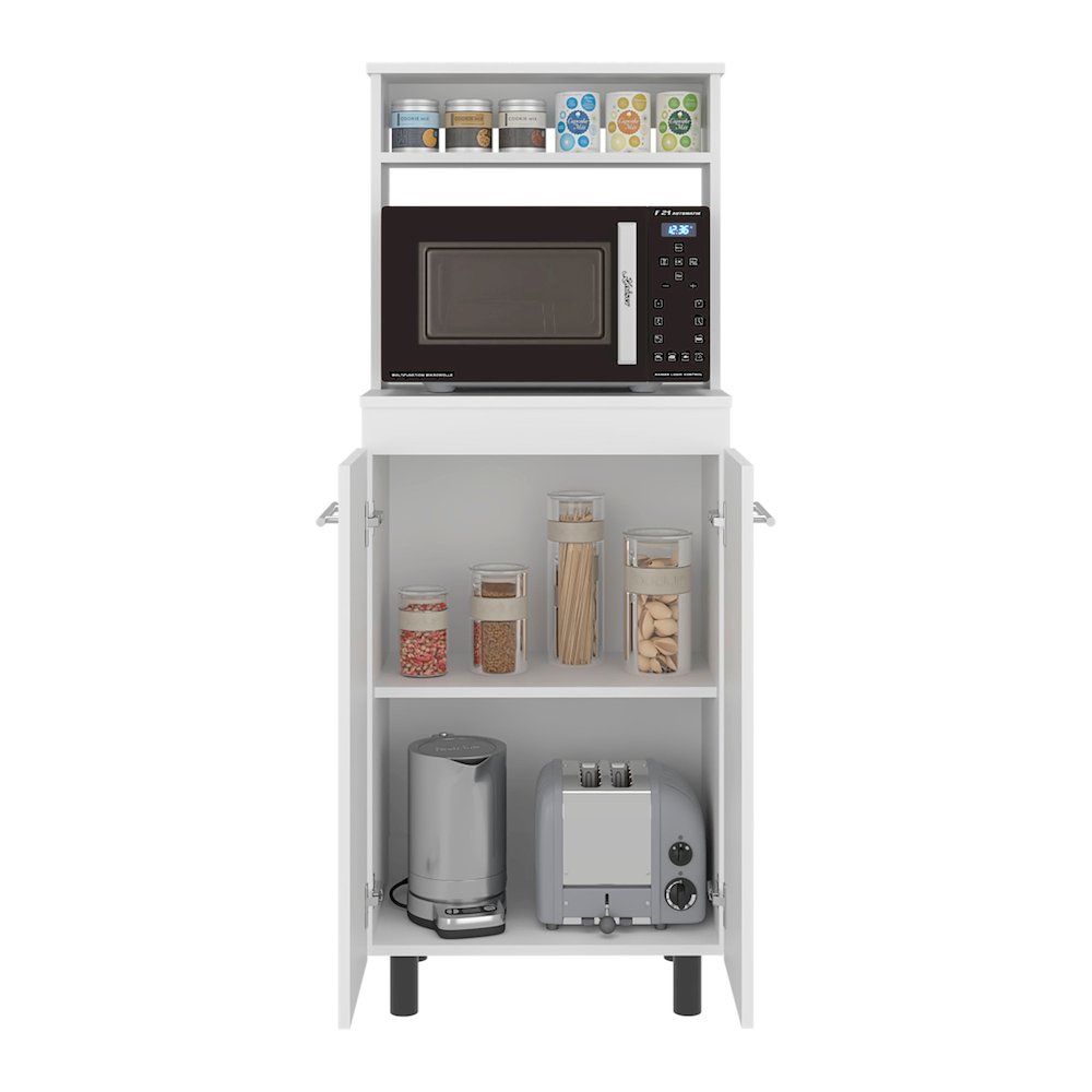 Taylor Kitchen Storage Cabinet with Microwave Shelf and Doors, White. Picture 6