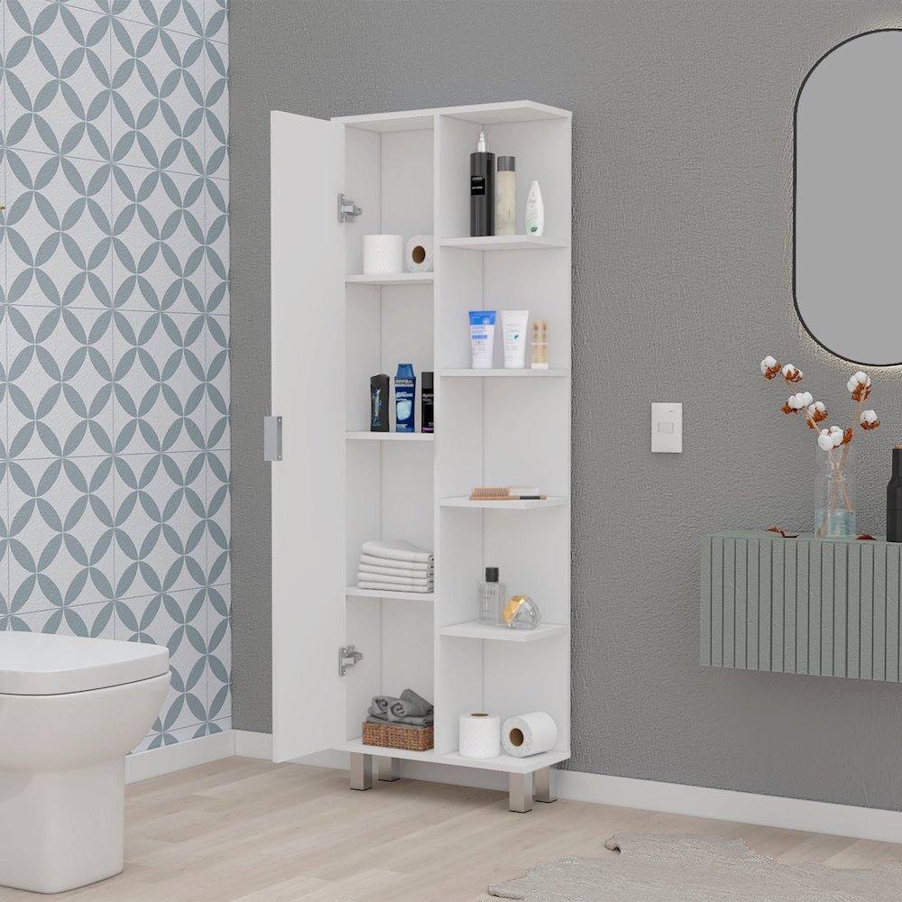 Randall Linen Cabinet, with 1  door and 9 shelves, White. Picture 5