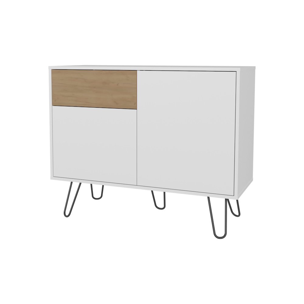 Red Rock Sideboard with Hairpin Legs, White and Natural Oak Finish. Picture 1