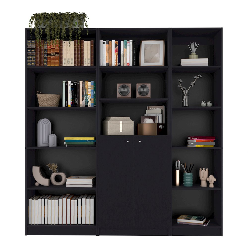 Tolleson 3 Piece Living Room Set with 3 Bookcases, Wenge. Picture 7