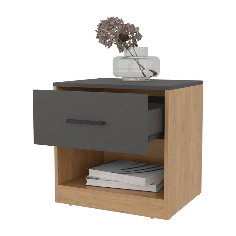 Solomon Nightstand with a Drawer, Natural Oak and Matt Grey. Picture 5