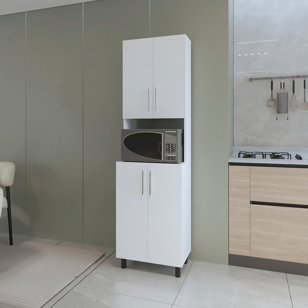 Ko Vaya Double Cabinet Kitchen Pantry with Open Storage, White. Picture 4