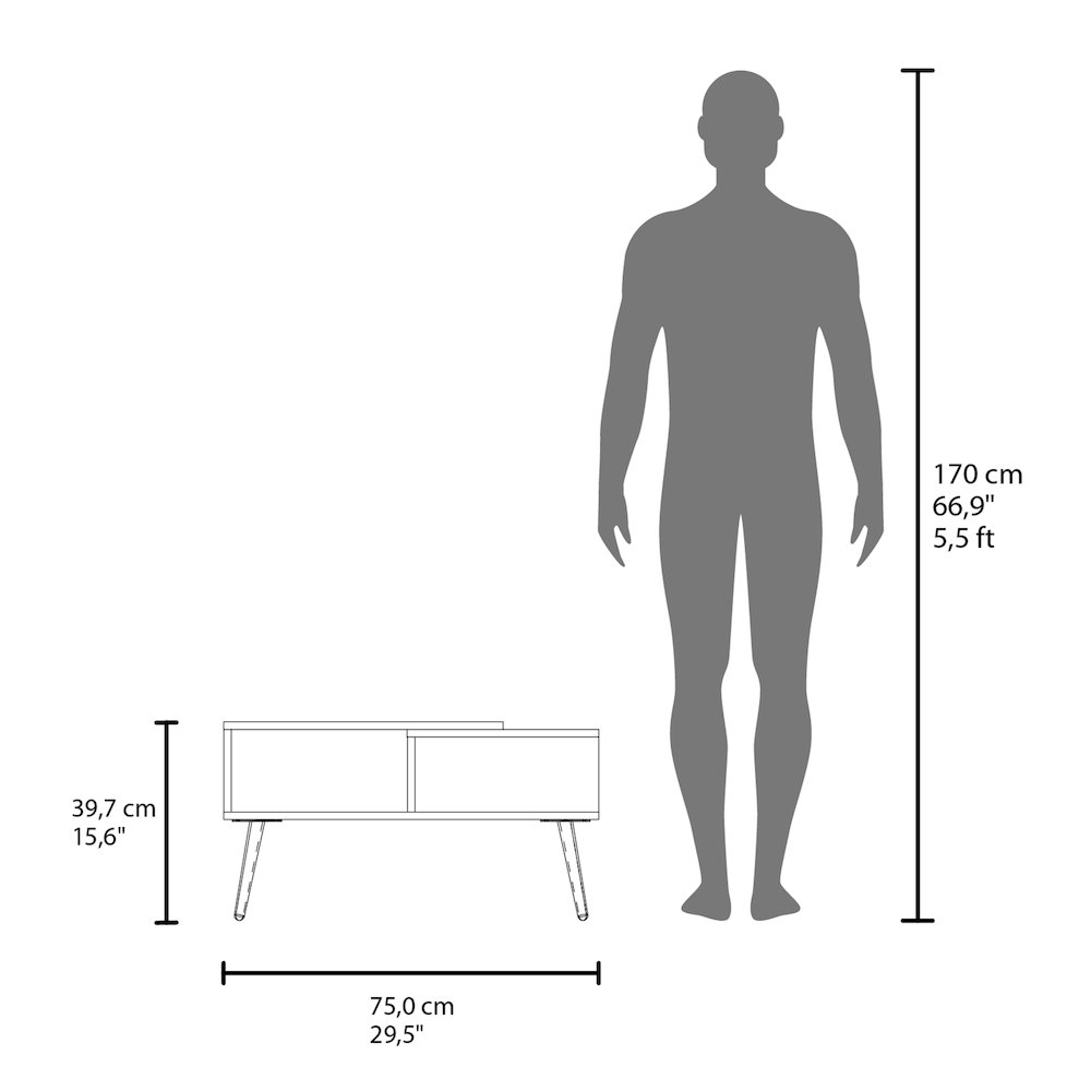Hack Berry Coffee Table with Open Storage and Conical Legs , White + Natural Oak. Picture 6