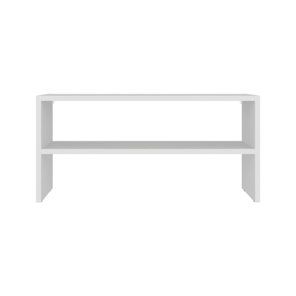 Shoe Rack, 2 Open Shelves, Low Horizontal Design, Freestanding Unit, White. Picture 2