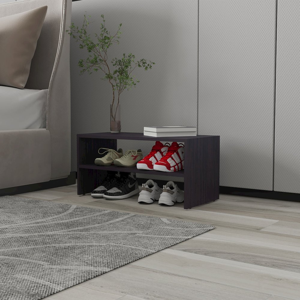 Norris shoe rack in melamine with 2 shelves,Wenge. Picture 7