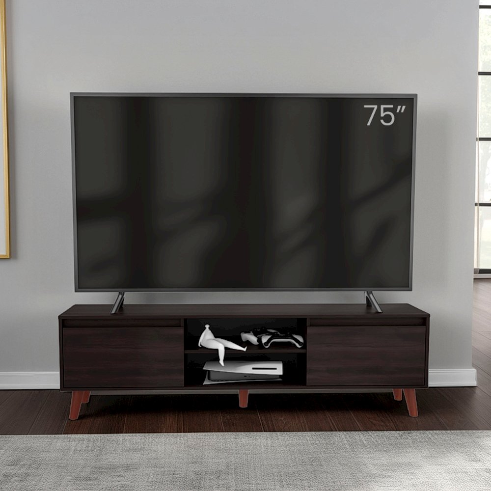 TV Stand, Modern Entertainment Console with Cabinets and Open Shelves. Picture 7