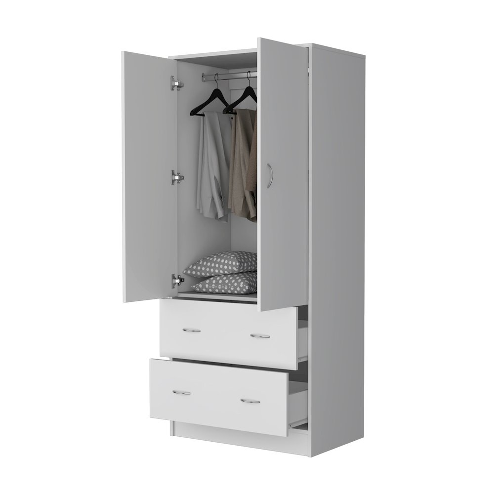 Wenden Wardobre with 2 drawers, 2 doors, ample storage and hanging rod,white. Picture 6