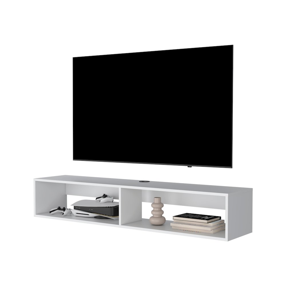 Central Floating media rack in melamine with two shelves,white. Picture 4